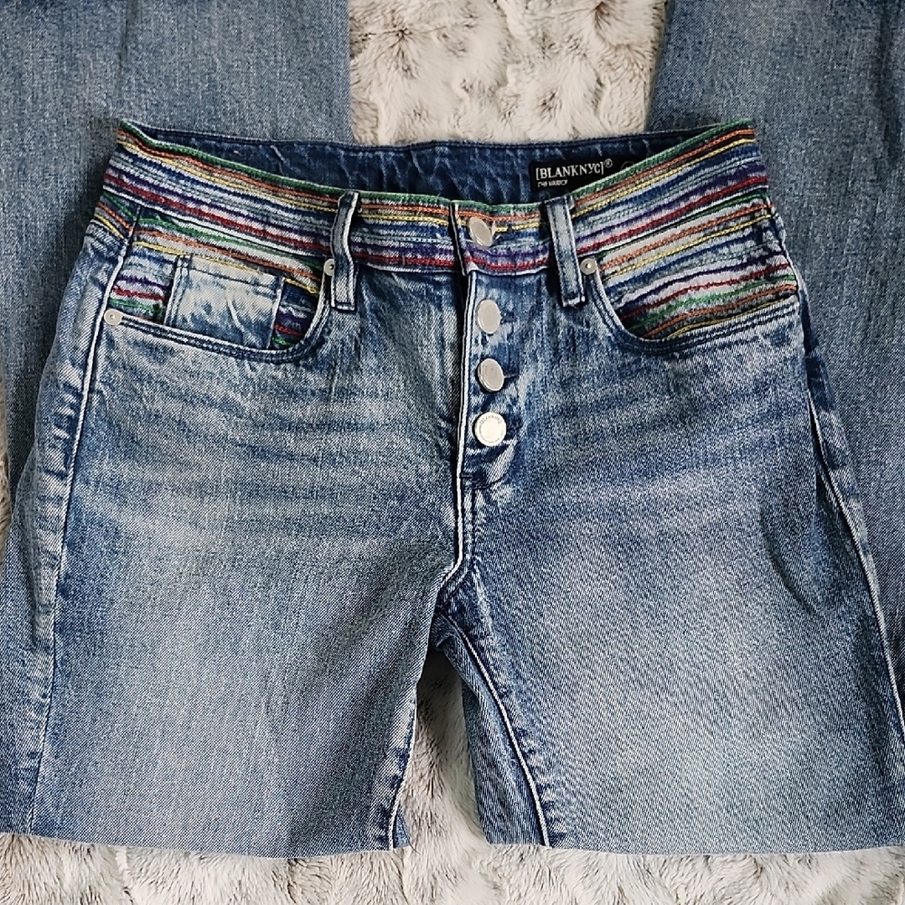 Blank NYC Button Fly Flare Rainbow Embroider Jeans - Picture 8 of 16